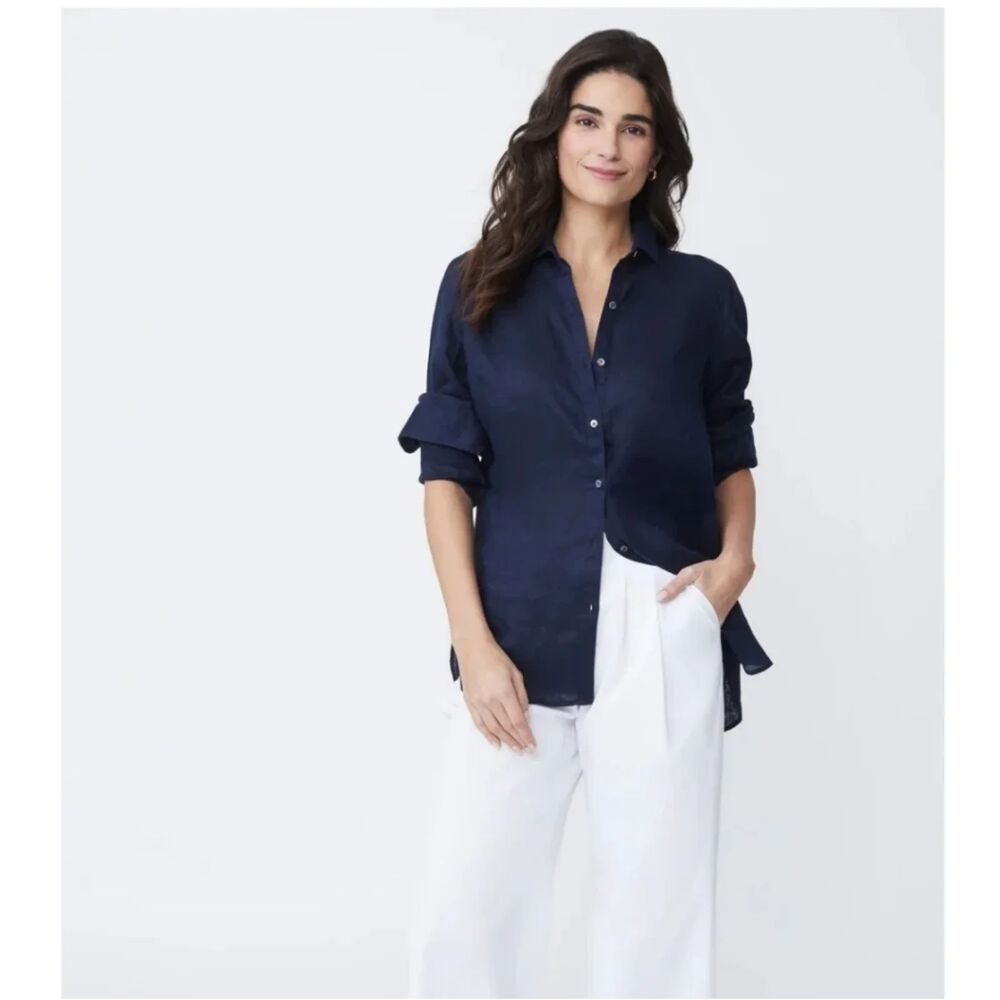 J. Mclaughlin Britt Linen Button Down Shirt - Navy S